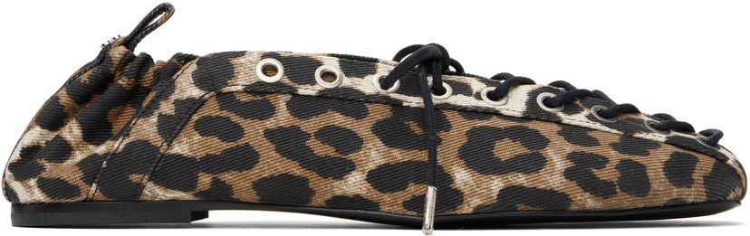 Tøj GANNI GANNI Printed Denim Lace-Up Ballerina Flats Brun | S2961