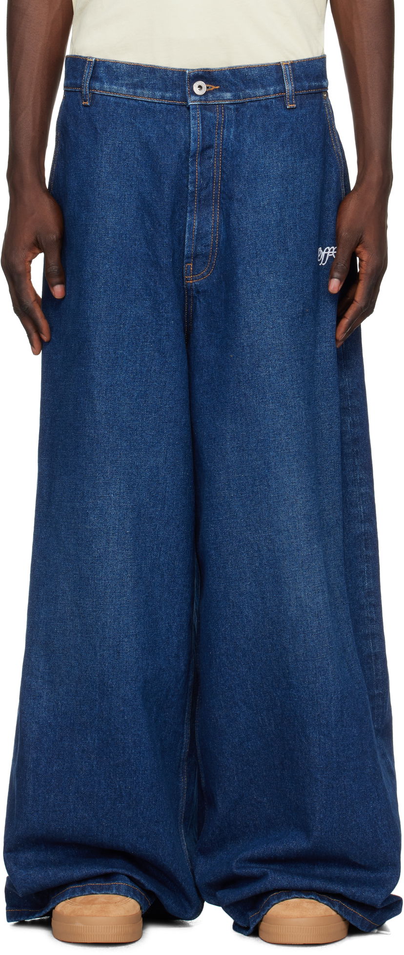 Jeans Off-White Script Wide Denim Jeans Blå | OMYA18CF24DEN0014403