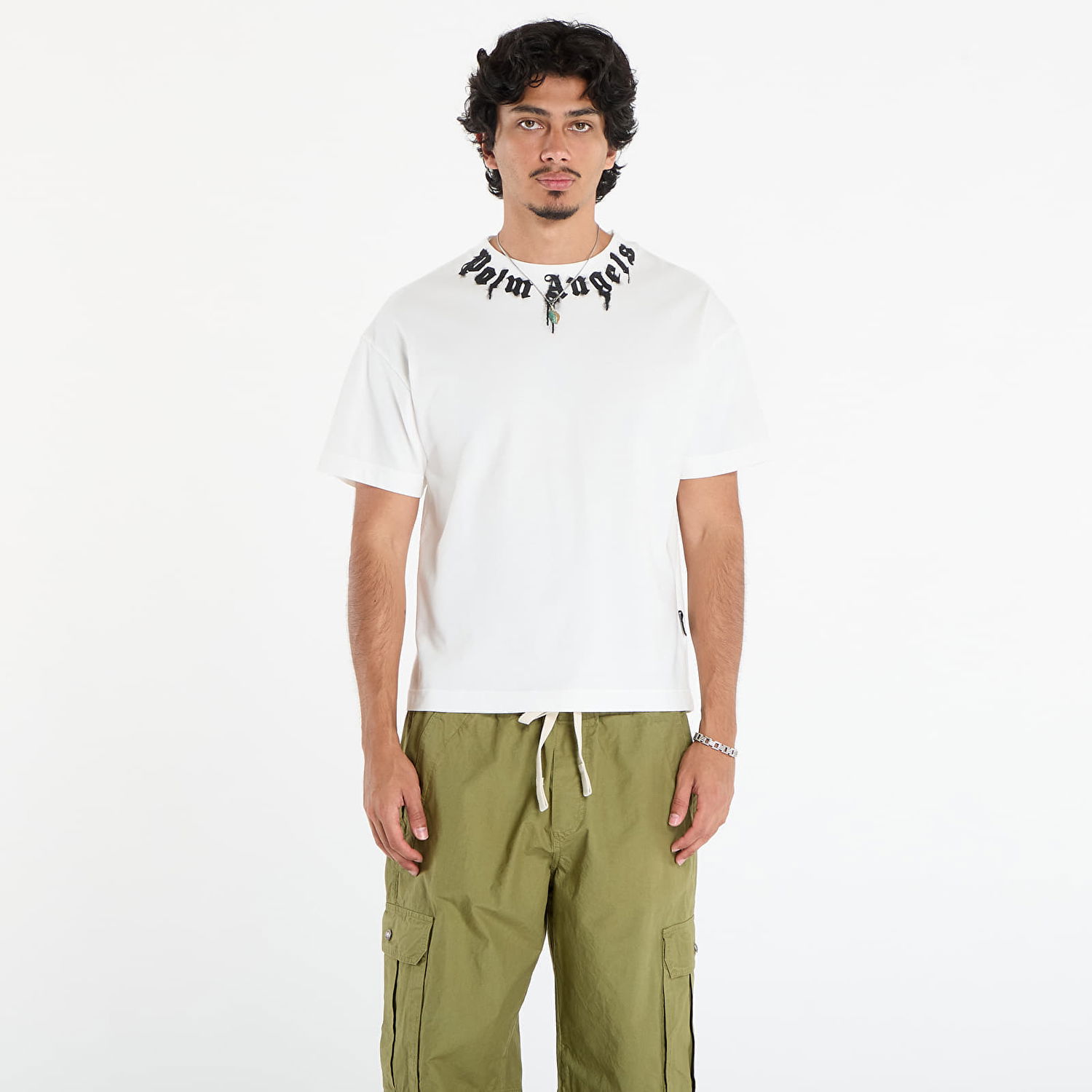 T-shirt Palm Angels Palm Angels Neck Logo Regular T-Shirt Hvid | PMAA109F25JER0090310, 0
