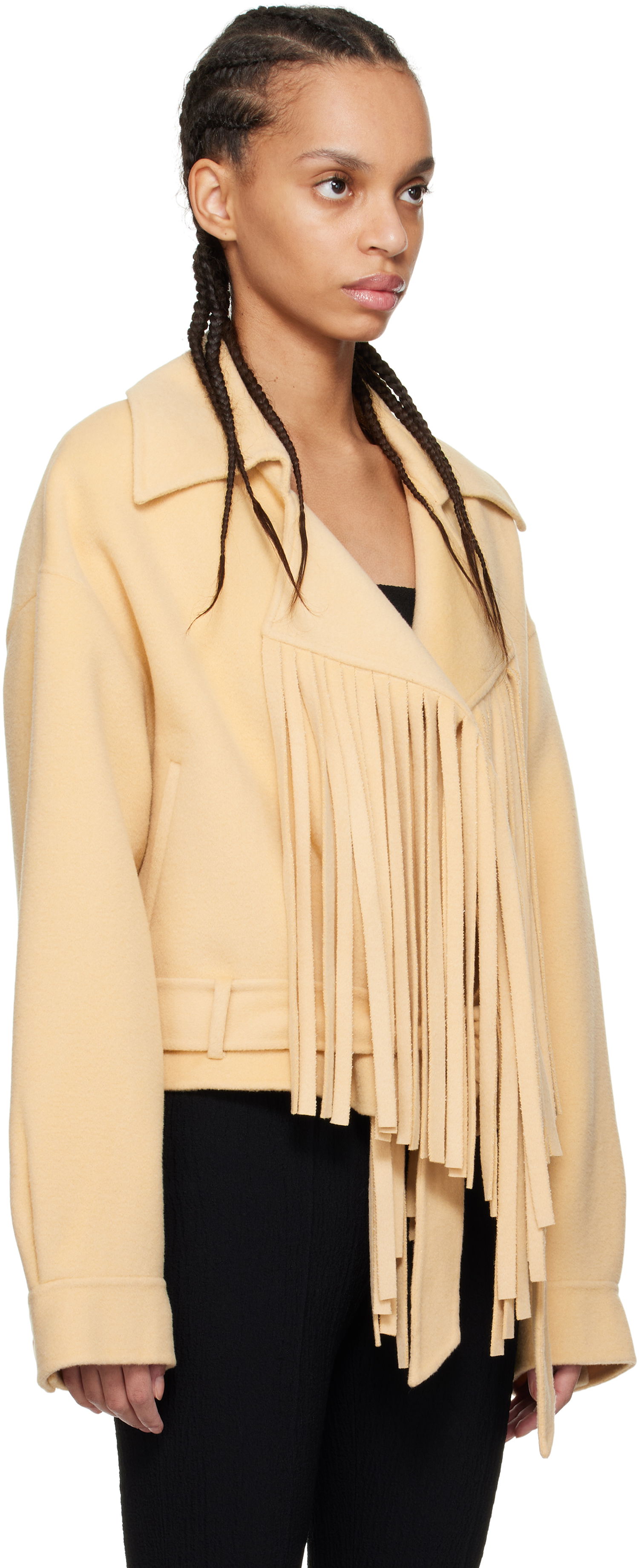 Jakke Nanushka Nanushka Ticia Fringed Double Wool Jacket Beige | NW25RSJK10005, 1