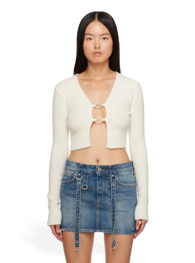 Sweater HERON PRESTON Lanyard Clasp Cardigan Hvid | HWHB008F23KNI0010400