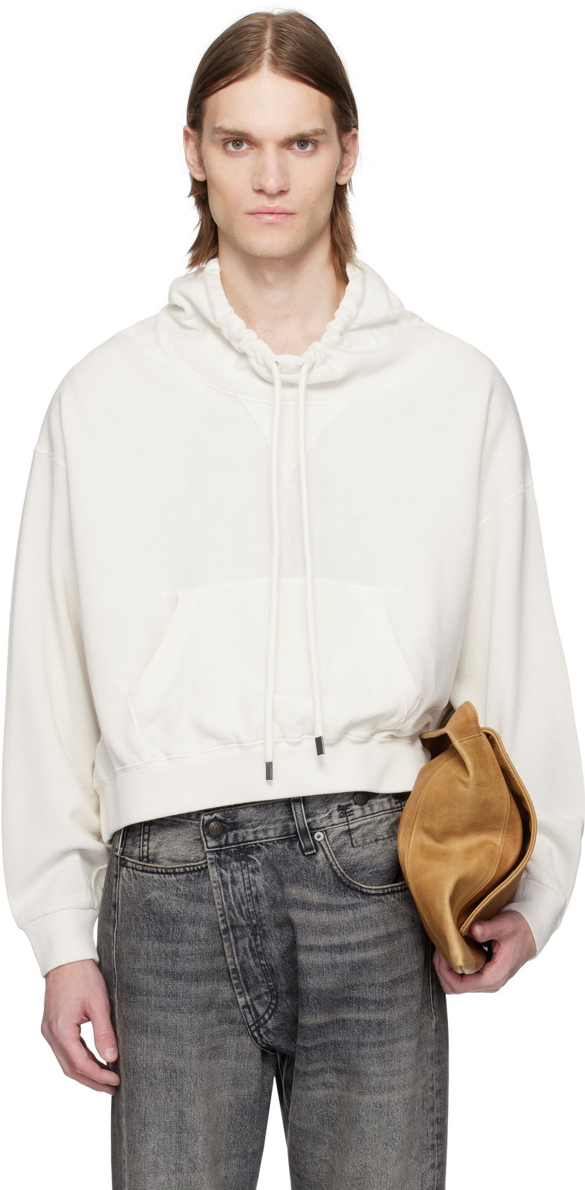 Sweatshirt R13 R13 Funnel Neck Cropped Popover Sweatshirt Hvid | R13MK255-K001B