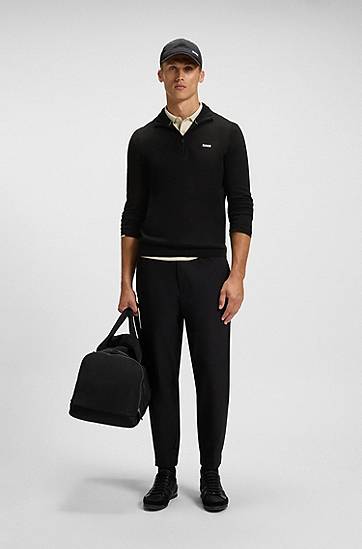Sweater BOSS Zip-neck cotton sweater with logo print Sort | 50541965, 1