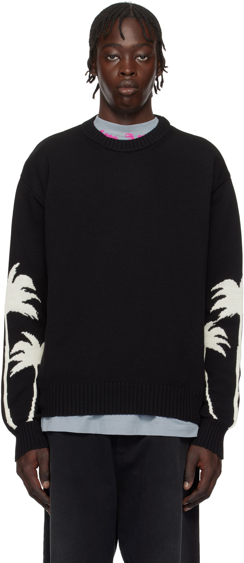 Sweater Palm Angels Palms Knit Sweater Sort | PMHE081S25KNI0011003