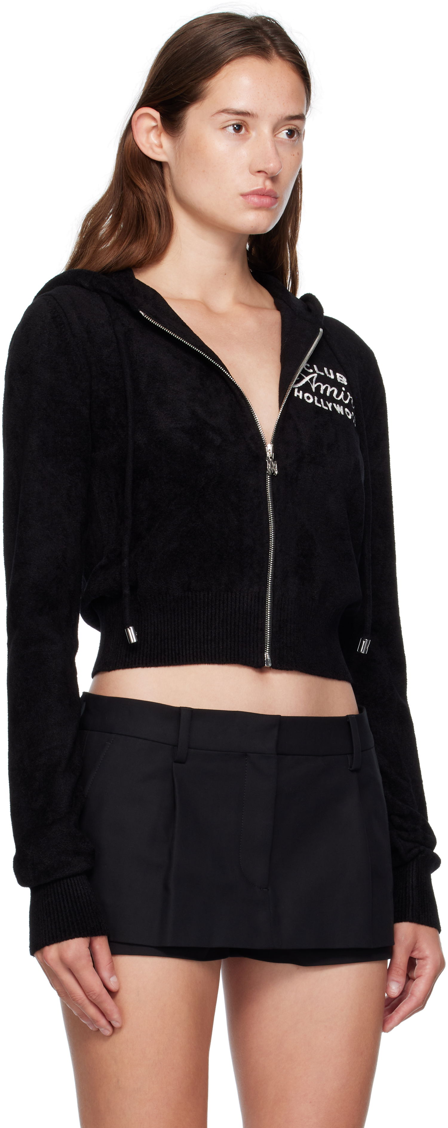 Sweatshirt AMIRI AMIRI 'Club AMIRI' Cropped Zip-Up Hoodie Sort | AWKNHD1010, 1