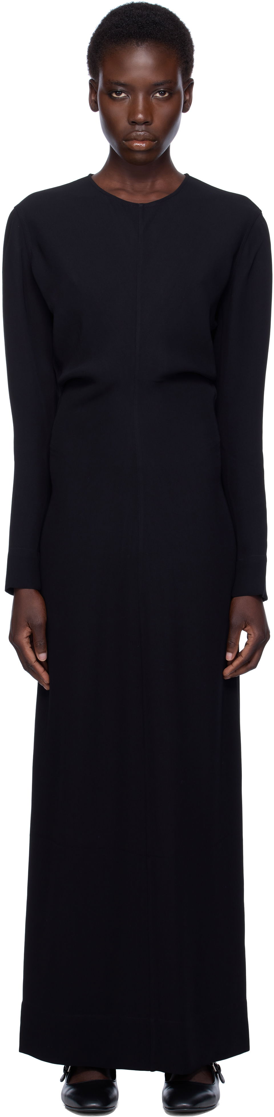 Kjole TOTEME TOTEME Long-Sleeve Slouch Waist Maxi Dress Sort | 252-WRD4592-FB0414, 0