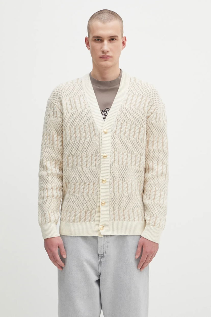 Sweater Drôle de Monsieur Drôle de Monsieur Le Cardigan Torsades Bicolore Knit Cardigan Hvid | H.CA160.WO018