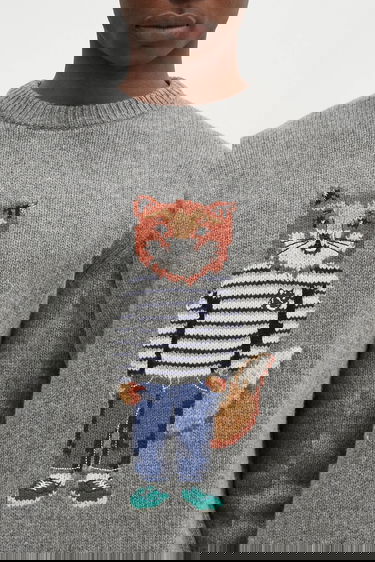 Sweater MAISON KITSUNÉ Dressed Fox Intarsia Sweater Grå | NM00809KH0002, 3