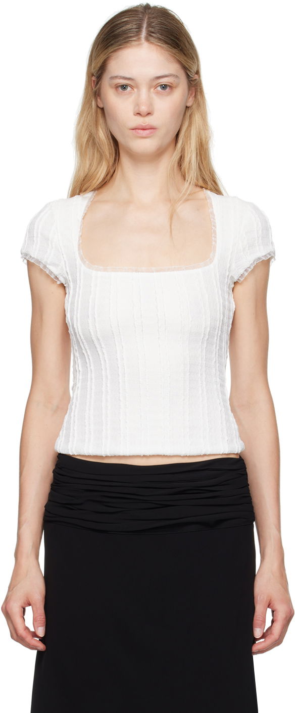 Crop top GUIZIO Guizio Zera Square Neck Textured Knit Top Hvid | P24107K064, 0
