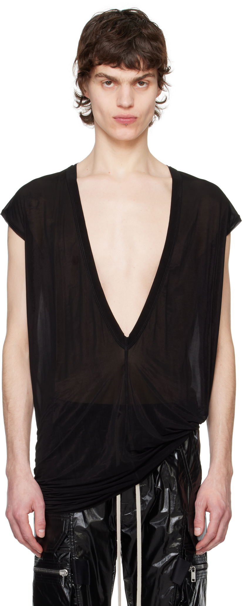 Tanktop Rick Owens Rick Owens Hollywood Dylan Deep V-Neck T-Shirt Sort | RU01E5157 BZ