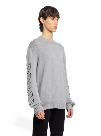 Sweater Off-White Diagonal Outline Crew Knit Grå | OMHE087C99KNI0010610
