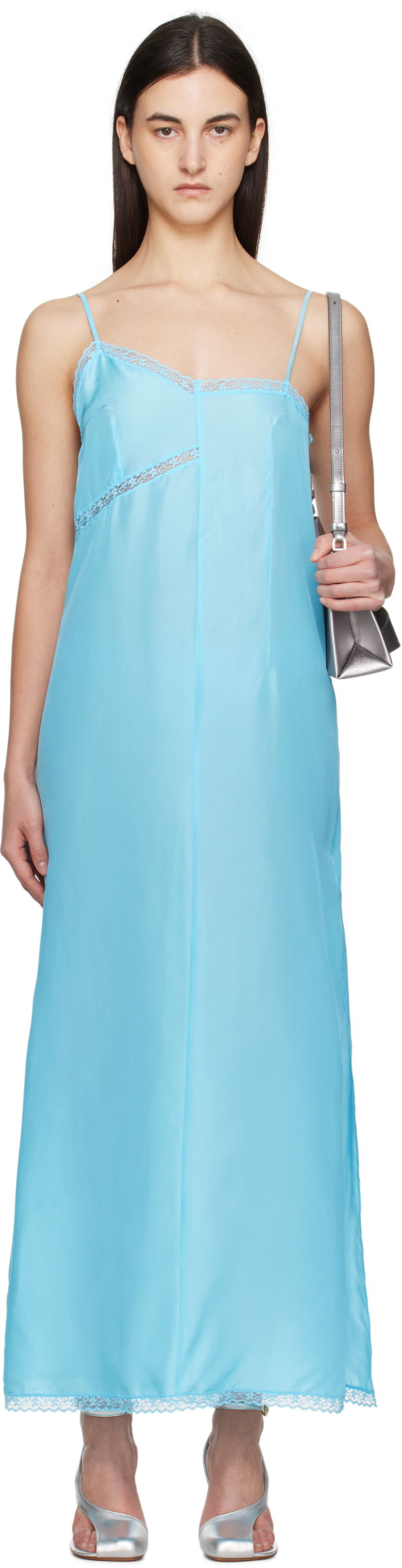 Kjole Maison Margiela MM6 Maison Margiela Lace Camisole Maxi Dress Blå | S52CT0785 M35244