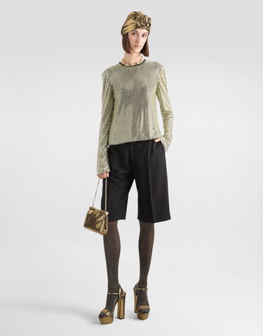 T-shirt Dolce & Gabbana Long-sleeved Crystal Mesh Top Grøn | F7AK6ZFLSK3S0997, 1