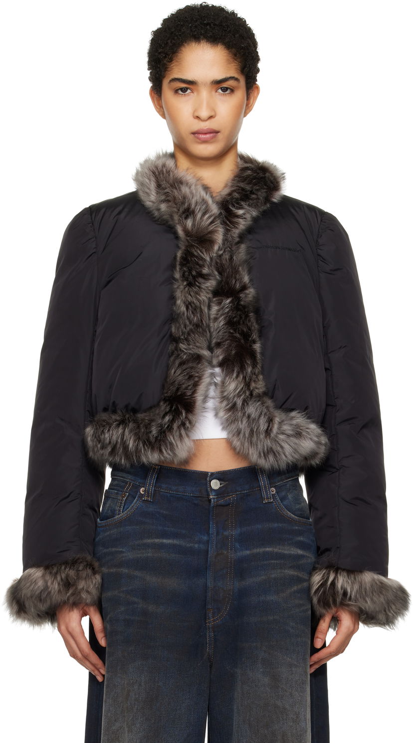 Puffer jakke Alexander Wang Alexander Wang Fur Trim Down Jacket Sort | 1WC4242573