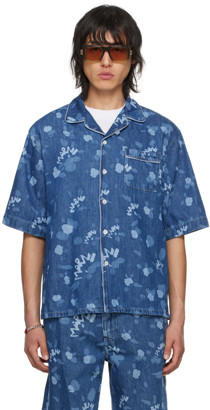Skjorte Marni Bowling Denim Shirt Mørkeblå | CUJU0017I1 USCW08, 0