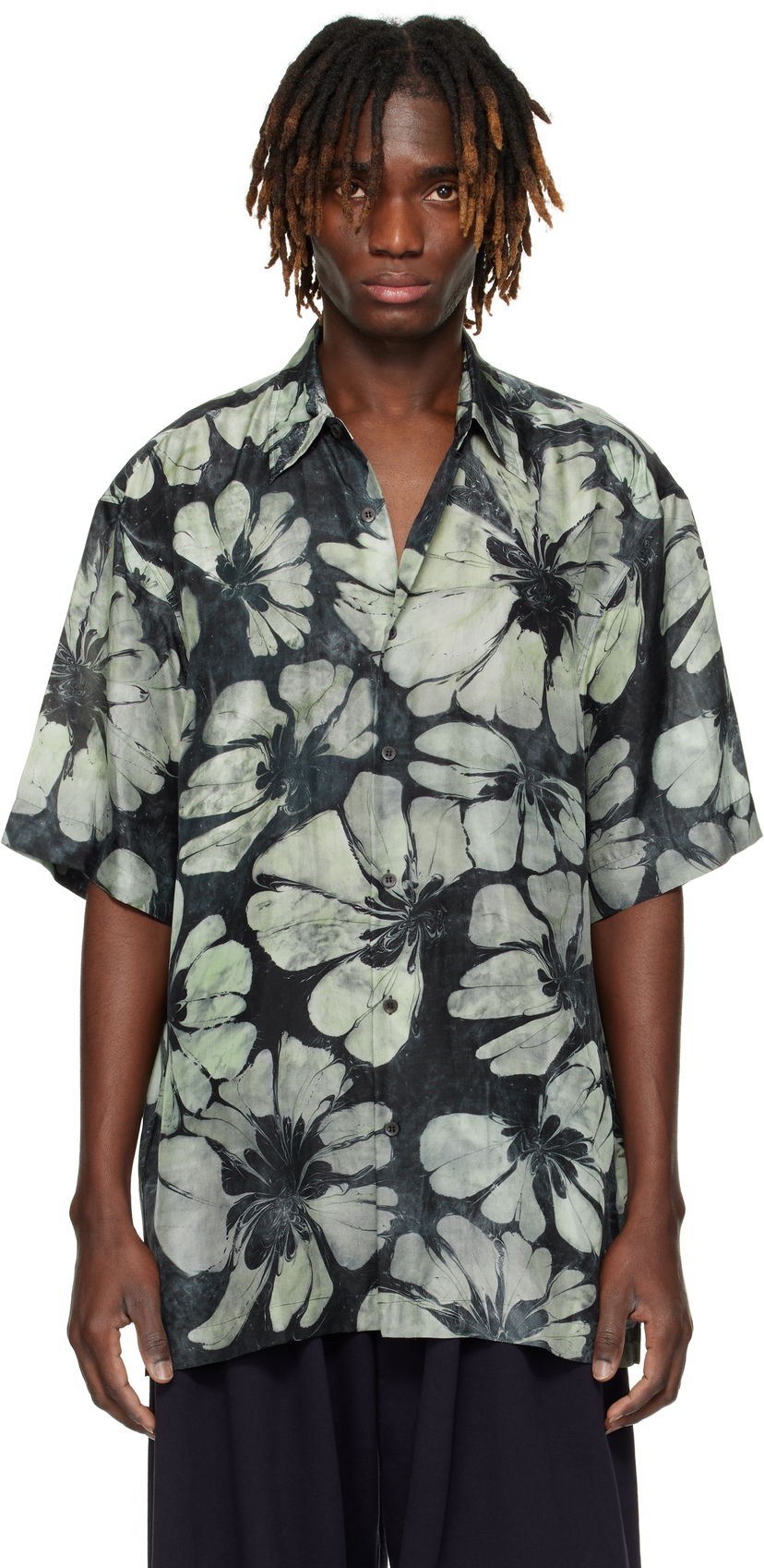 Skjorte Dries Van Noten Dries Van Noten Silk Floral Short Sleeve Shirt Grøn | 251-020700-1202