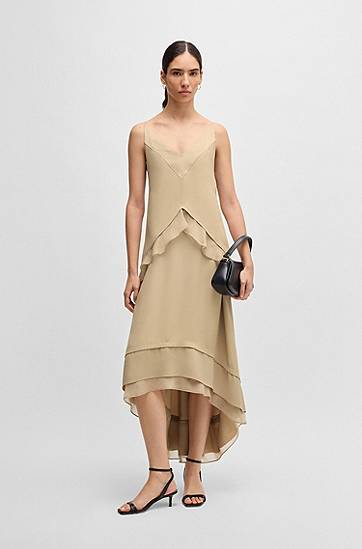 Kjole BOSS Layered Satin Dress with Silk Inserts Beige | 50542856, 1