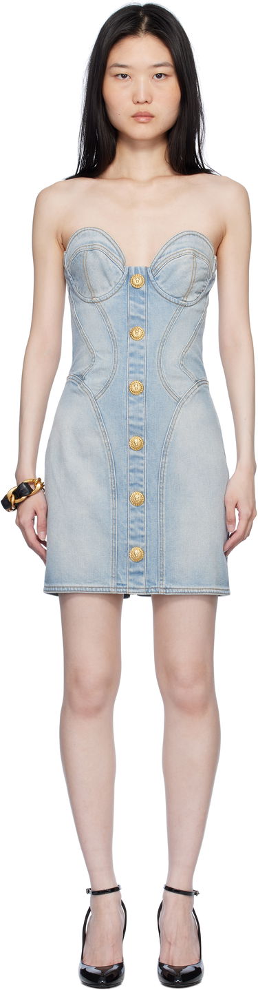Kjole Balmain Buttoned Denim Minidress Blå | EF1R1315DF23, 0