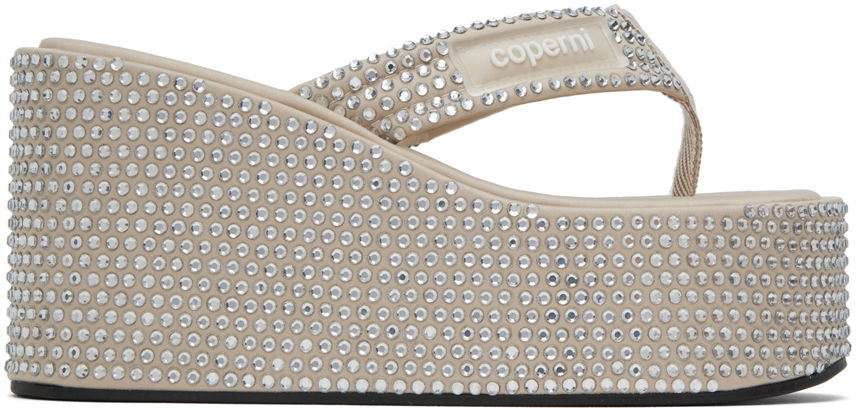 Tilbehør Coperni Coperni Crystal Embellished Wedge Sandals Beige | COPSH09455, 0