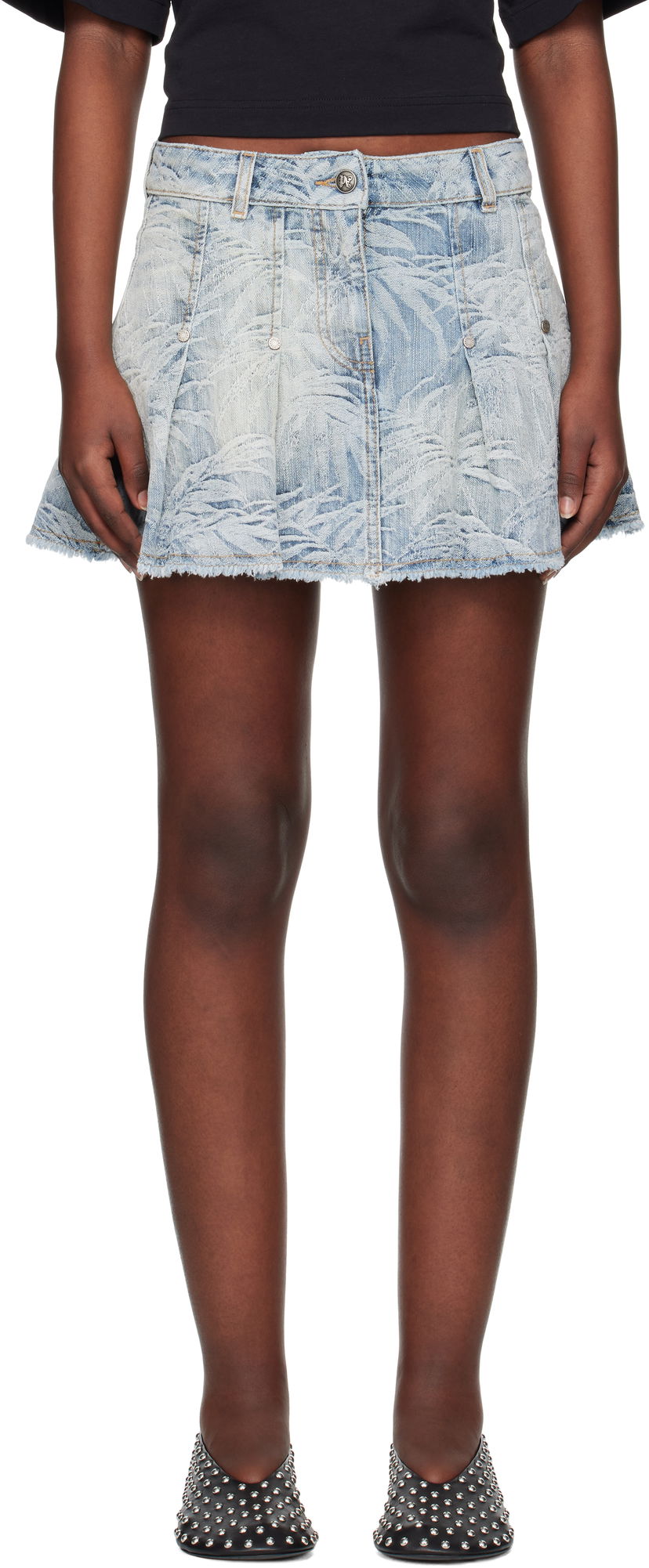 Nederdel Palm Angels Palm Angels Palms Jacquard Denim Miniskirt Blå | PWYF019S25DEN0014440