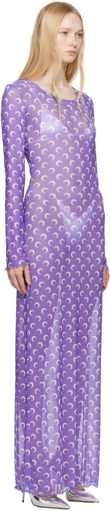 Kjole Marine Serre Marine Serre Moon Printed Mesh Maxi Dress Brun | WDR297B CJER0054, 4