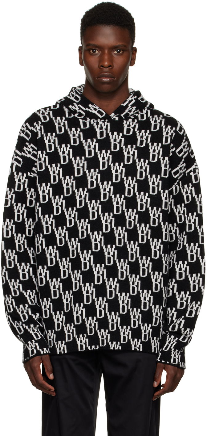 Sweatshirt We11done We11done Jacquard Knit Hoodie Sort | WD-KT3-22-628-U-BK
