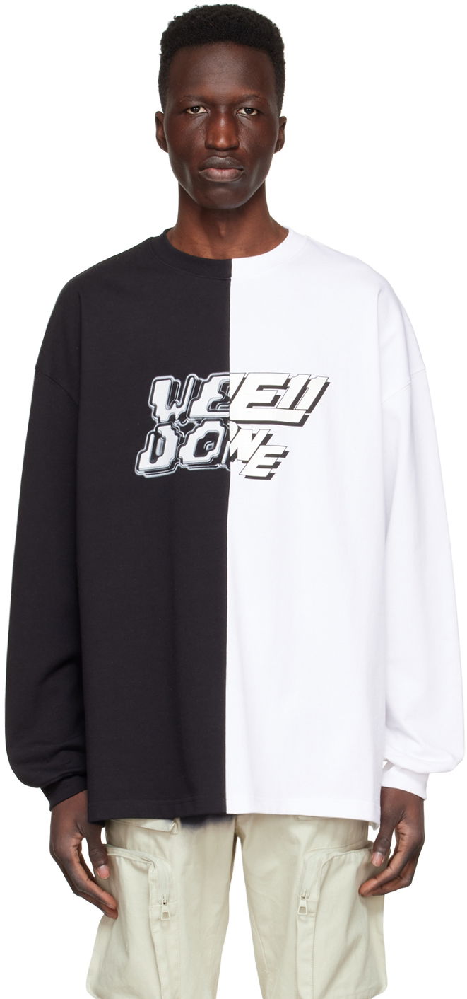 Sweatshirt We11done We11done Half & Half Logo Long Sleeve T-Shirt Flerfarvet | WD-TT1-22-557-U-BW