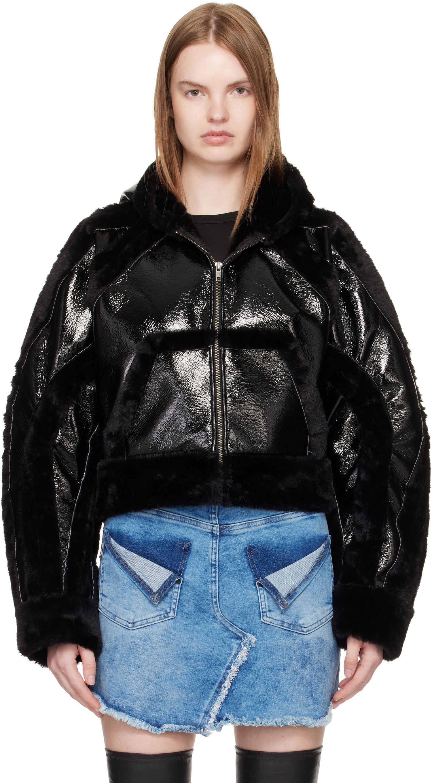 Jakke Ottolinger Ottolinger Fitted Faux-Fur Hooded Jacket Sort | 109-702409-01, 0