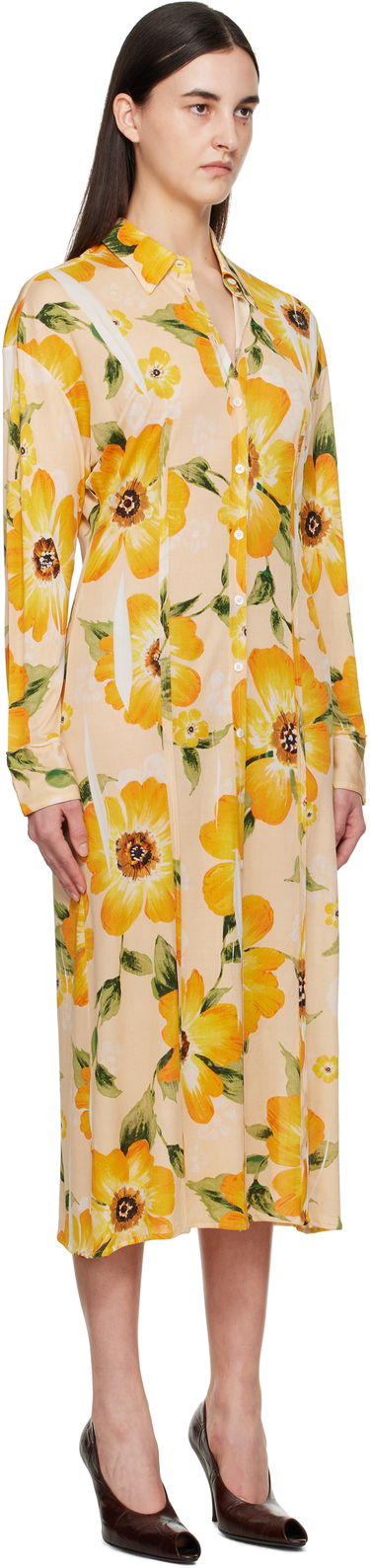 Kjole Acne Studios Acne Studios Button-Up Floral Print Midi Dress Gul | A20803-, 1