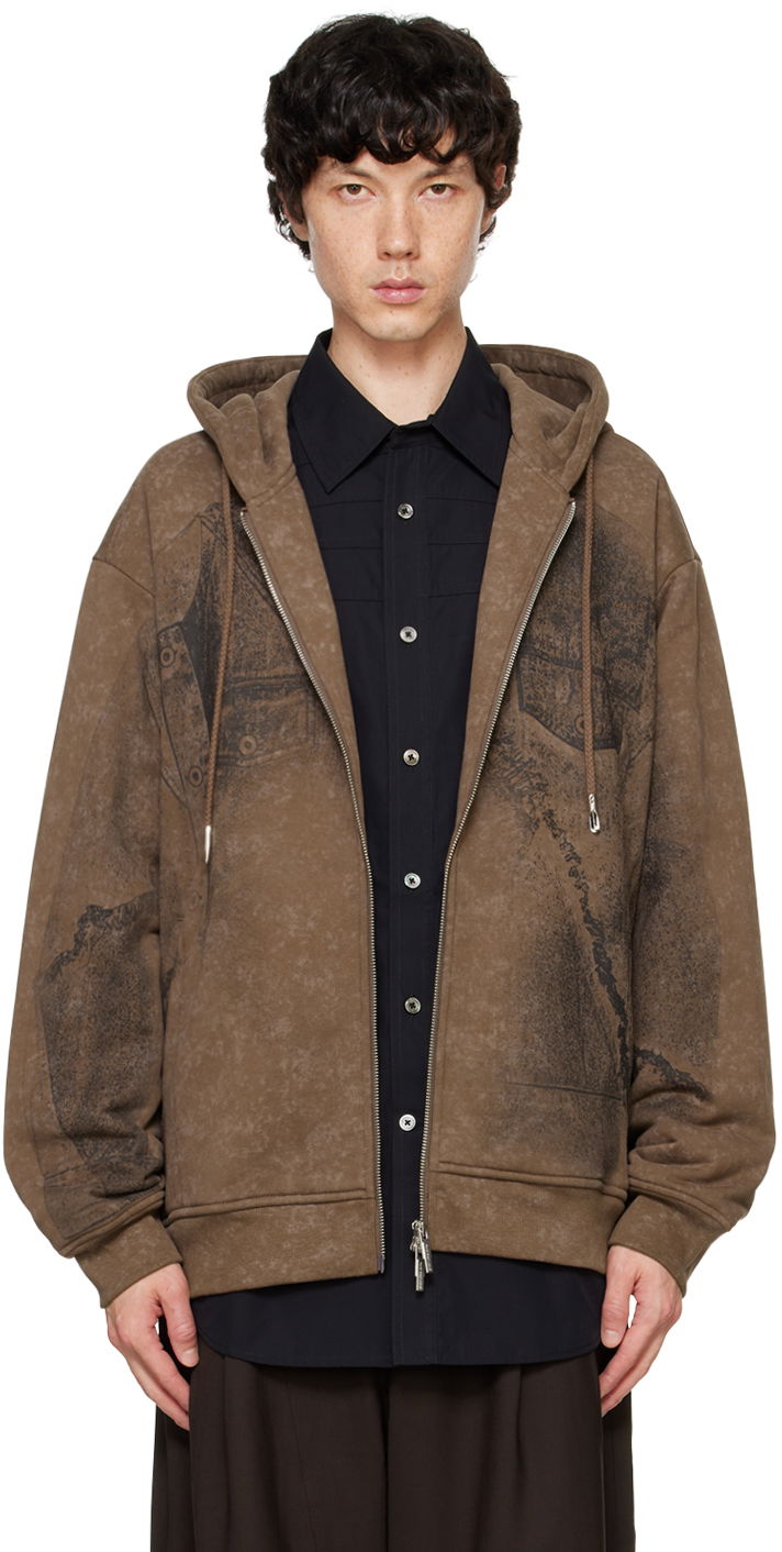 Sweatshirt Feng Chen Wang Feng Chen Wang Deconstruction Print Zip Hoodie Brun | FUF18HD02