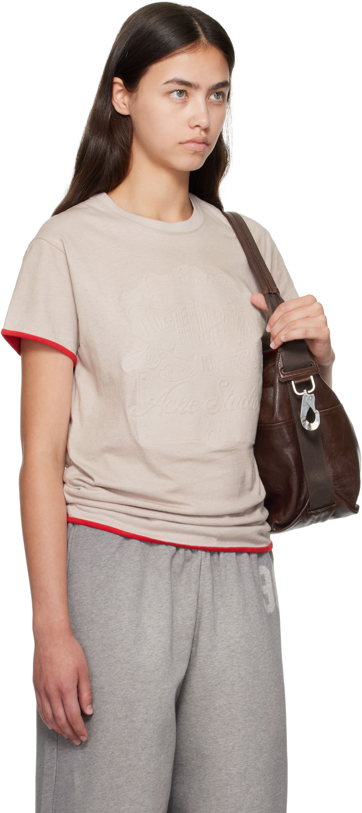 T-shirt Acne Studios Acne Studios Embossed Logo T-shirt Beige | AL0477-, 1