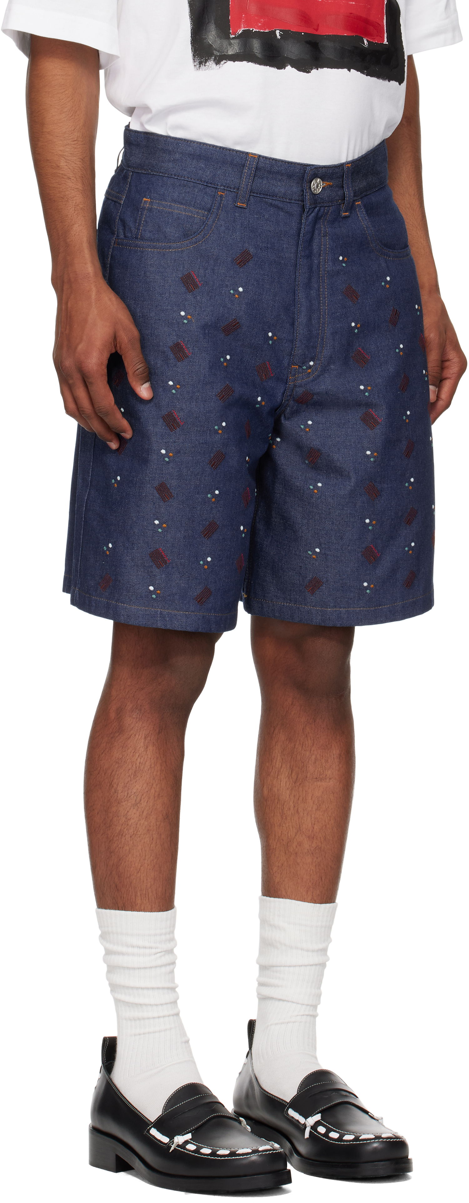 Shorts Marni Marni Embroidered Denim Shorts Blå | PUJU0109S0 USCX58, 1
