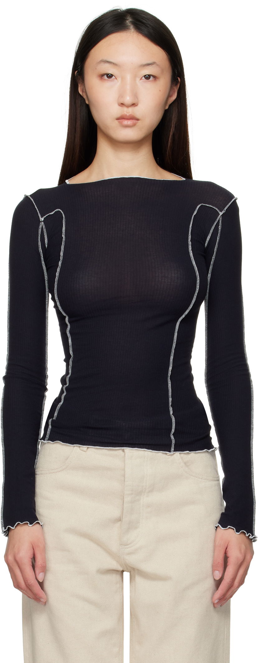 T-shirt Baserange Baserange Omato Long Sleeve T-Shirt Sort | TTOML-CR-AU25