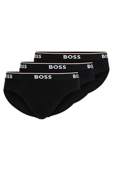Undertøj og sokker BOSS Three-pack of stretch-cotton briefs with printed waistbands Sort | 50475273, 0