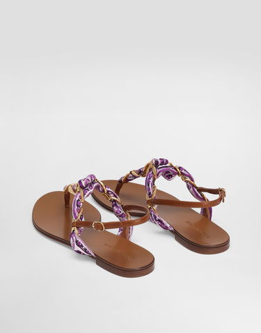 Tilbehør Dolce & Gabbana Dolce & Gabbana Majolica Print Twill Flip-Flops Lilla | CQ0639AE490I03TN, 2