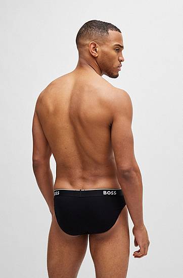 Undertøj og sokker BOSS Three-pack of stretch-cotton briefs with printed waistbands Sort | 50475273, 1