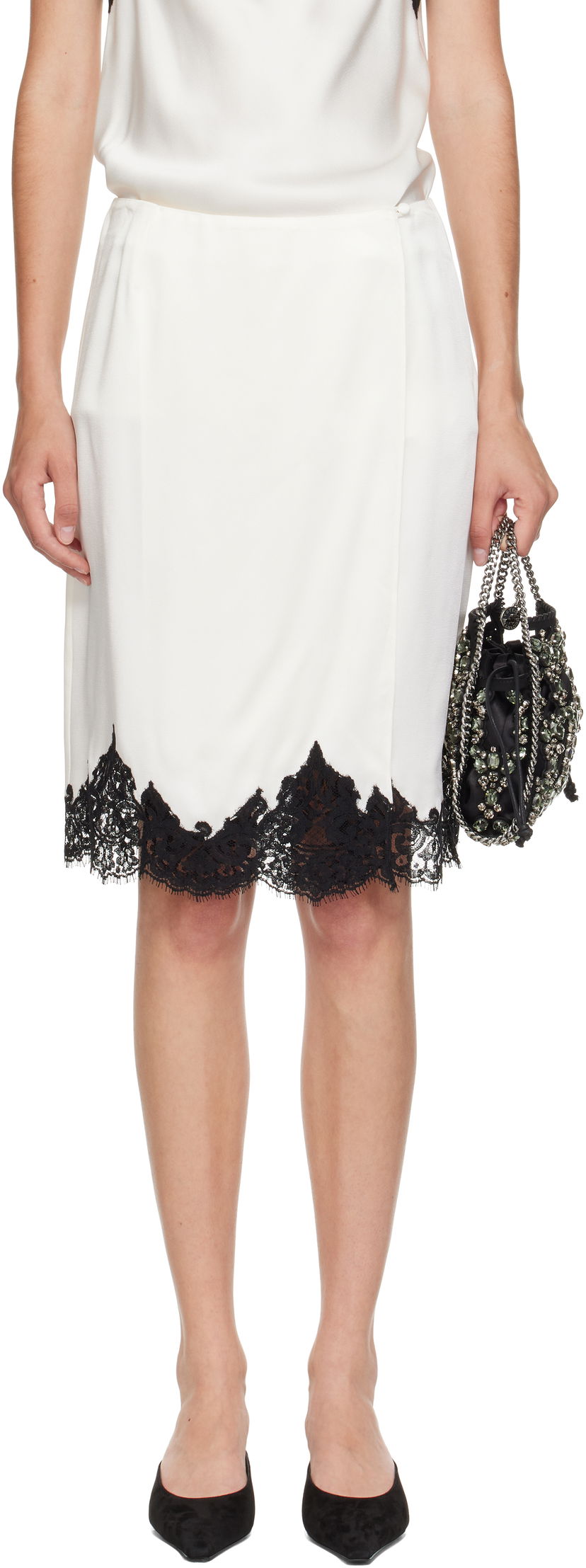 Nederdel Stella McCartney Stella McCartney Satin Midi Skirt with Lace Hvid | 6301443FU302