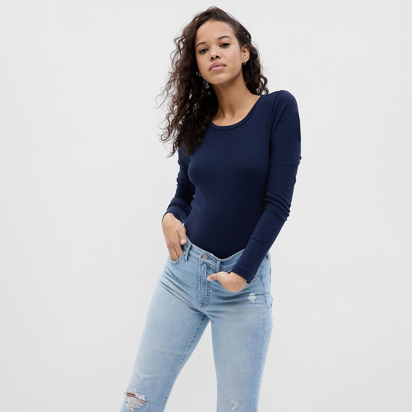 T-shirt GAP Longsleeve Crewneck Modal Tee Navy Uniform Mørkeblå | 540609-02