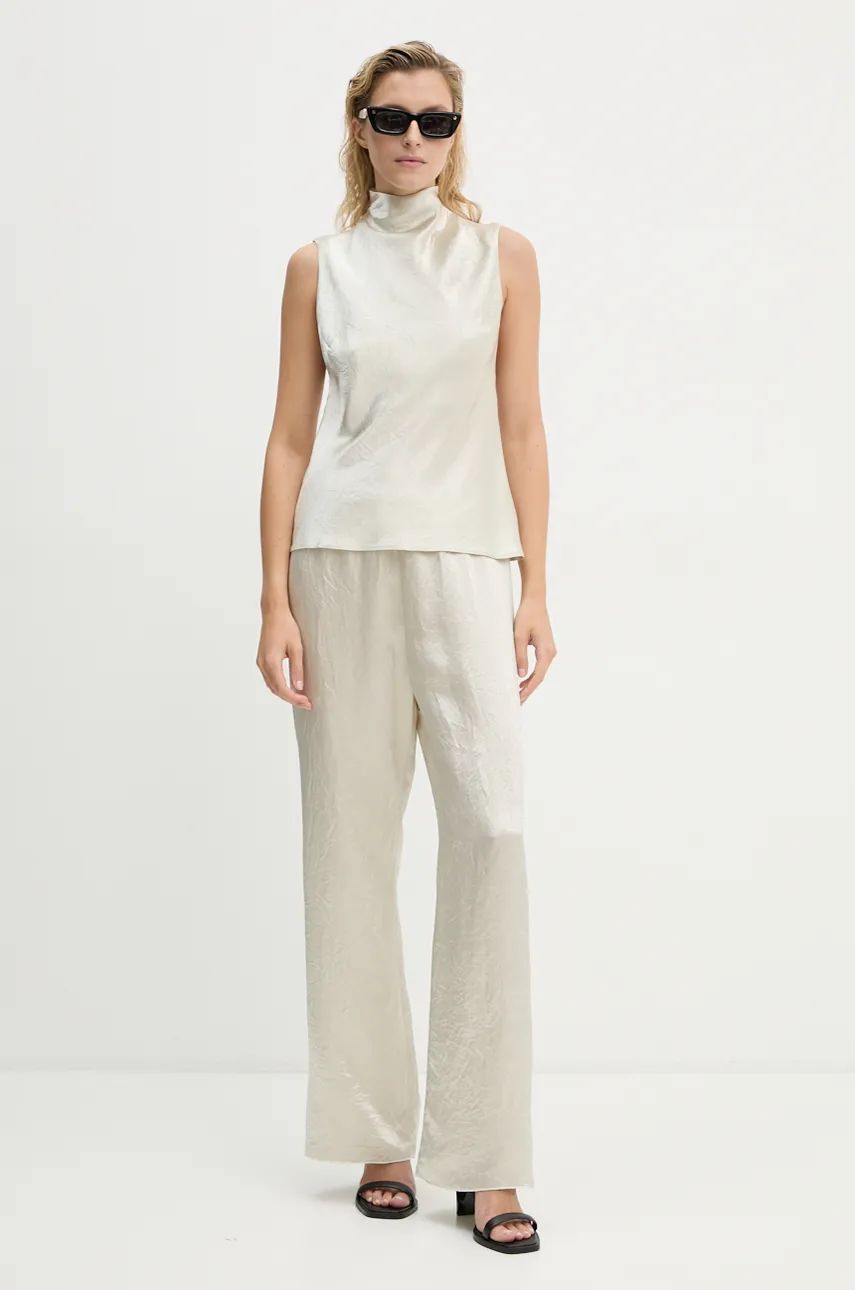 Bukser Nanushka Brenda High Waisted Wide Leg Pants Beige | NW24PFOW13571, 1