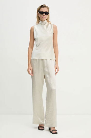 Bukser Nanushka Brenda High Waisted Wide Leg Pants Beige | NW24PFOW13571, 1