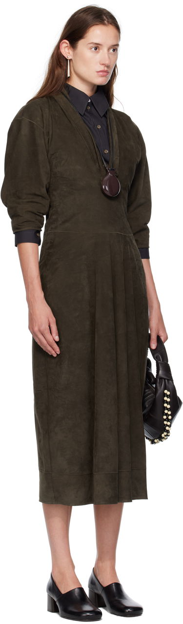 Kjole LEMAIRE Lemaire V-Neck Nubuck Midi Dress Grøn | DR1122 LL0148, 1
