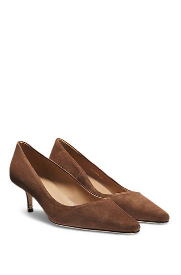 Tilbehør BOSS Suede Pointed-Toe Kitten Heel Pumps Brun | 50542815