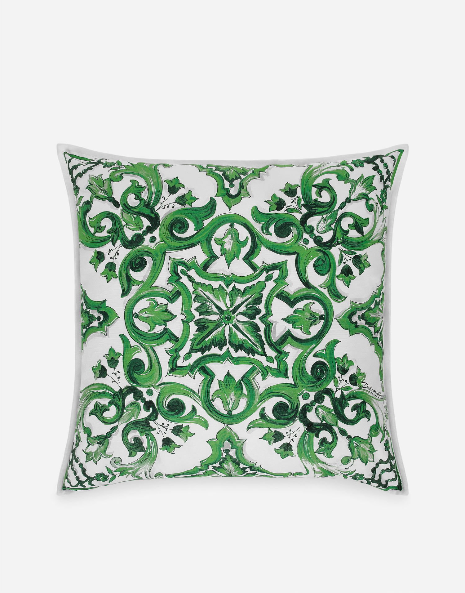 Home decor Dolce & Gabbana Dolce & Gabbana Canvas Cushion Medium with Mediterranean Tile Print Grøn | TCE002TCAA2UV010, 0