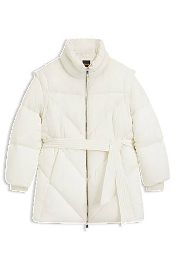Puffer jakke BOSS High-Neck Water-repellent Quilted Puffer Jacket with Belt Hvid | 50547306