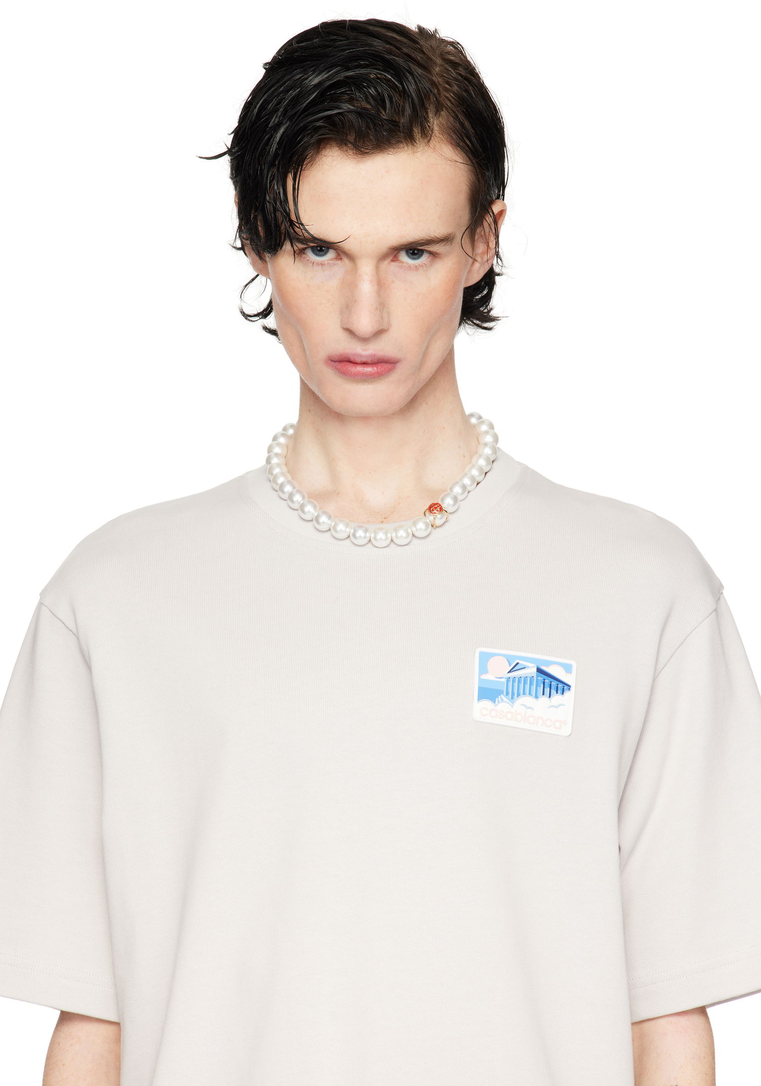 Halskæde Casablanca Faux Pearl Necklace With Logo Accent Hvid | APS25-JW-256-01, 1
