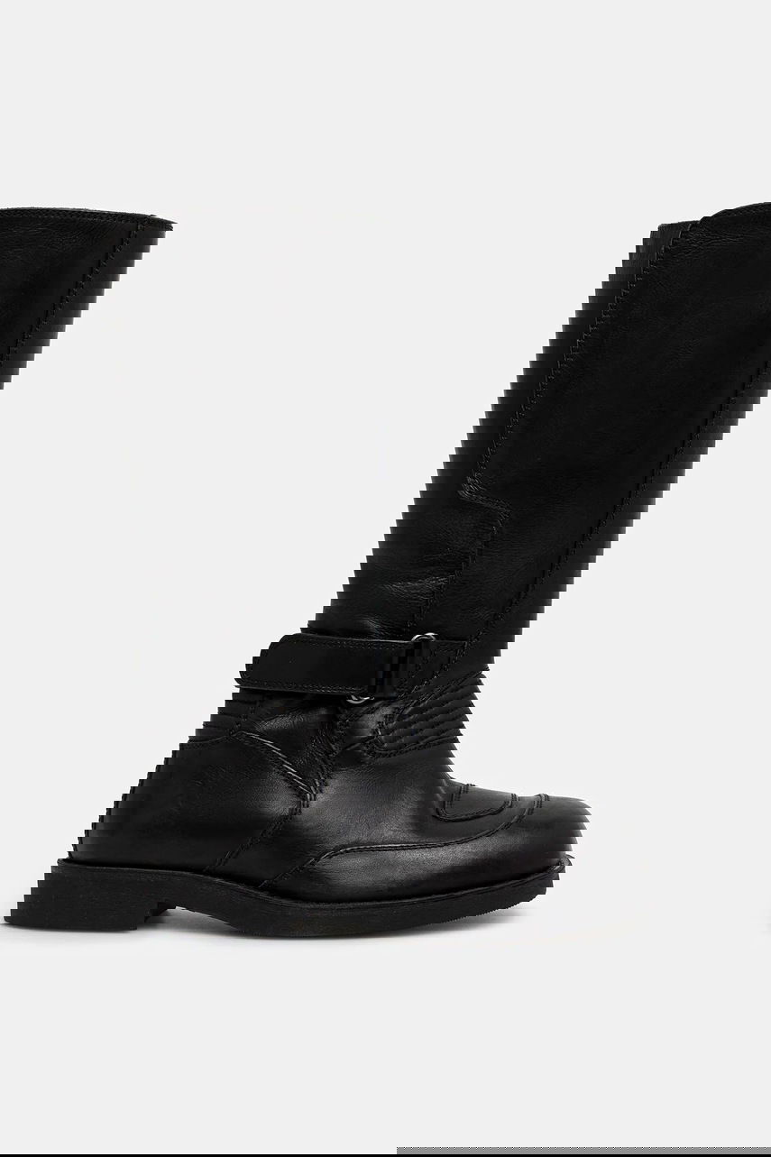 Sneakers og sko Maison Margiela MM6 Maison Margiela Tall Leather Boots with Buckle and Flat Heel Sort | S66WW0100.P7431.T8013, 1