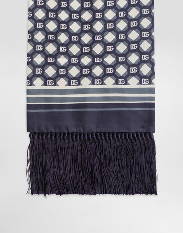 Tørklæde Dolce & Gabbana Dolce & Gabbana Silk Twill Scarf with Micro-Design and Logo Mørkeblå | GQ214EG0WUZHH8PB, 1