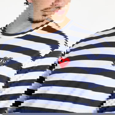 T-shirt Comme des Garçons Comme des Garçons PLAY Stripe Emblem Long Sleeve T-Shirt with Rhinestone Mørkeblå | AX-T805 NAVYxWHITE, 2