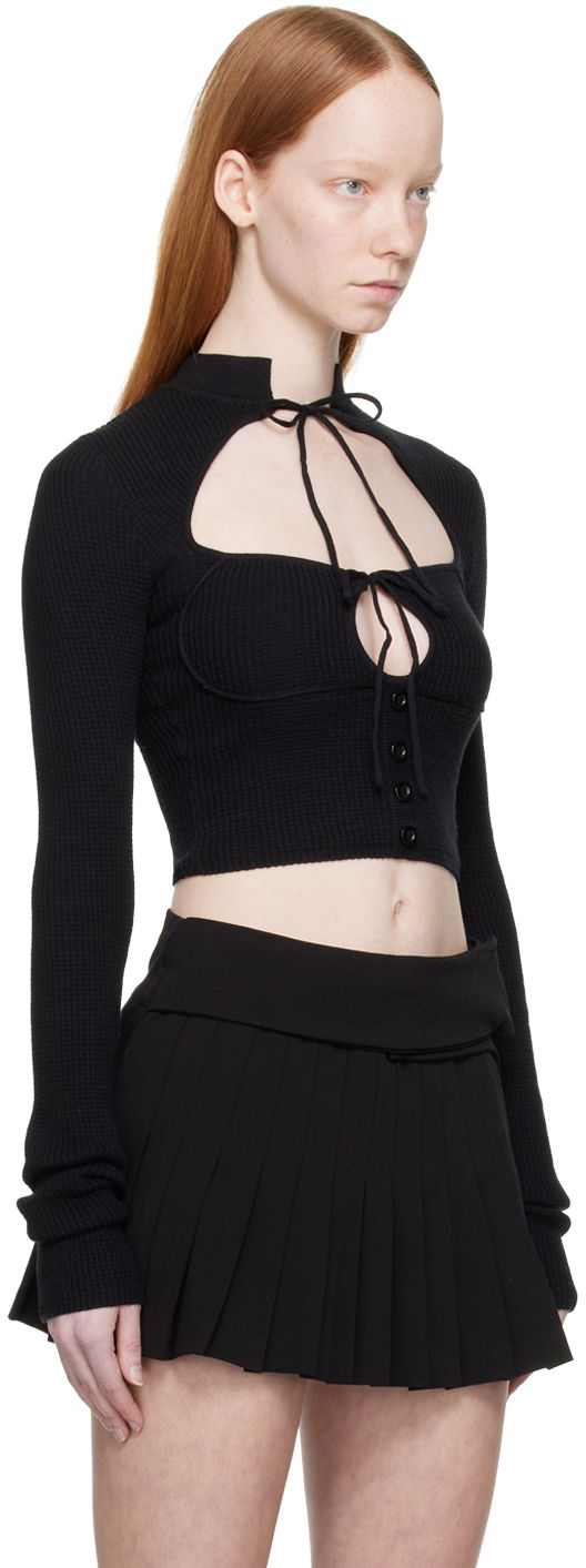Crop top GUIZIO Guizio Long Sleeve Tie-Front Cropped Top Sort | DGF21B909, 1