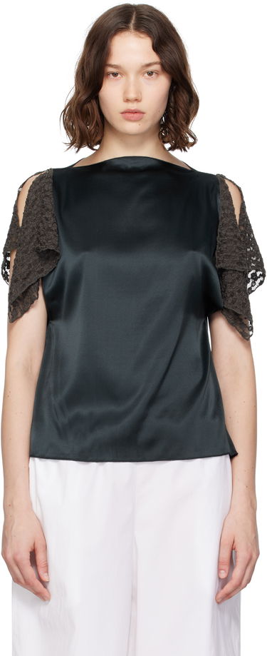 Tanktop Baserange Baserange Olin Silk Blouse with Lace Sleeves Grøn | TOOL-SS-SU25, 0